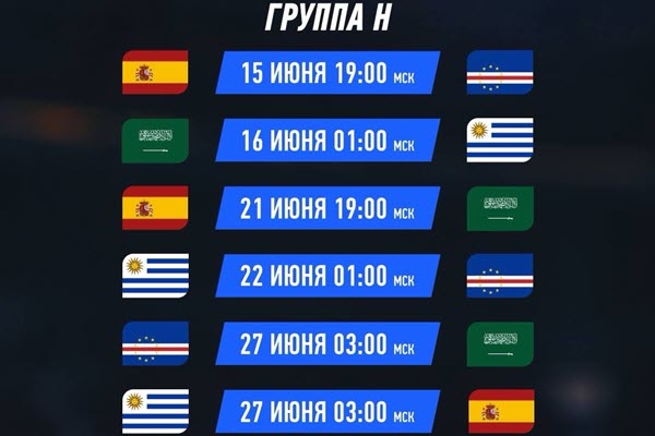 Группа H: Испания, Уругвай, Саудовская Аравия, Кабо-Верде